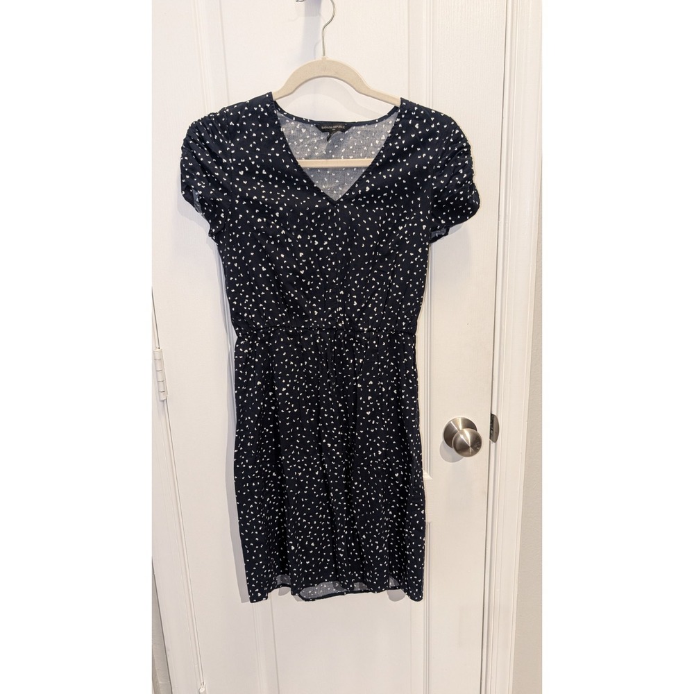 BANANA‎ REPUBLIC Navy Heart Puff Sleeve Knee Length XS